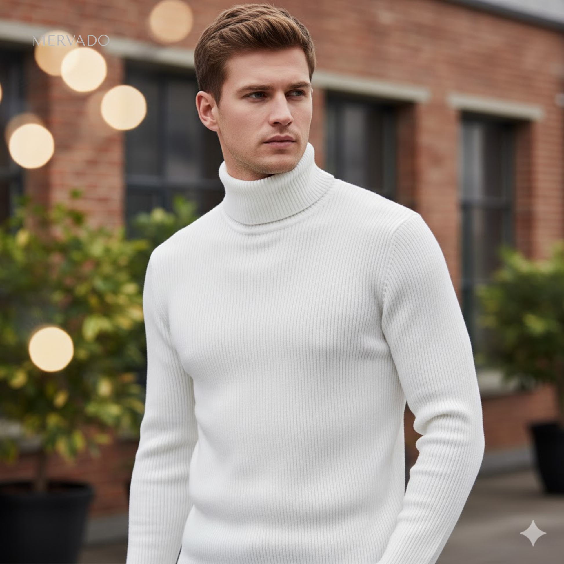 Klassieke coltrui voor heren – effen gebreide wintertop met lange mouwen