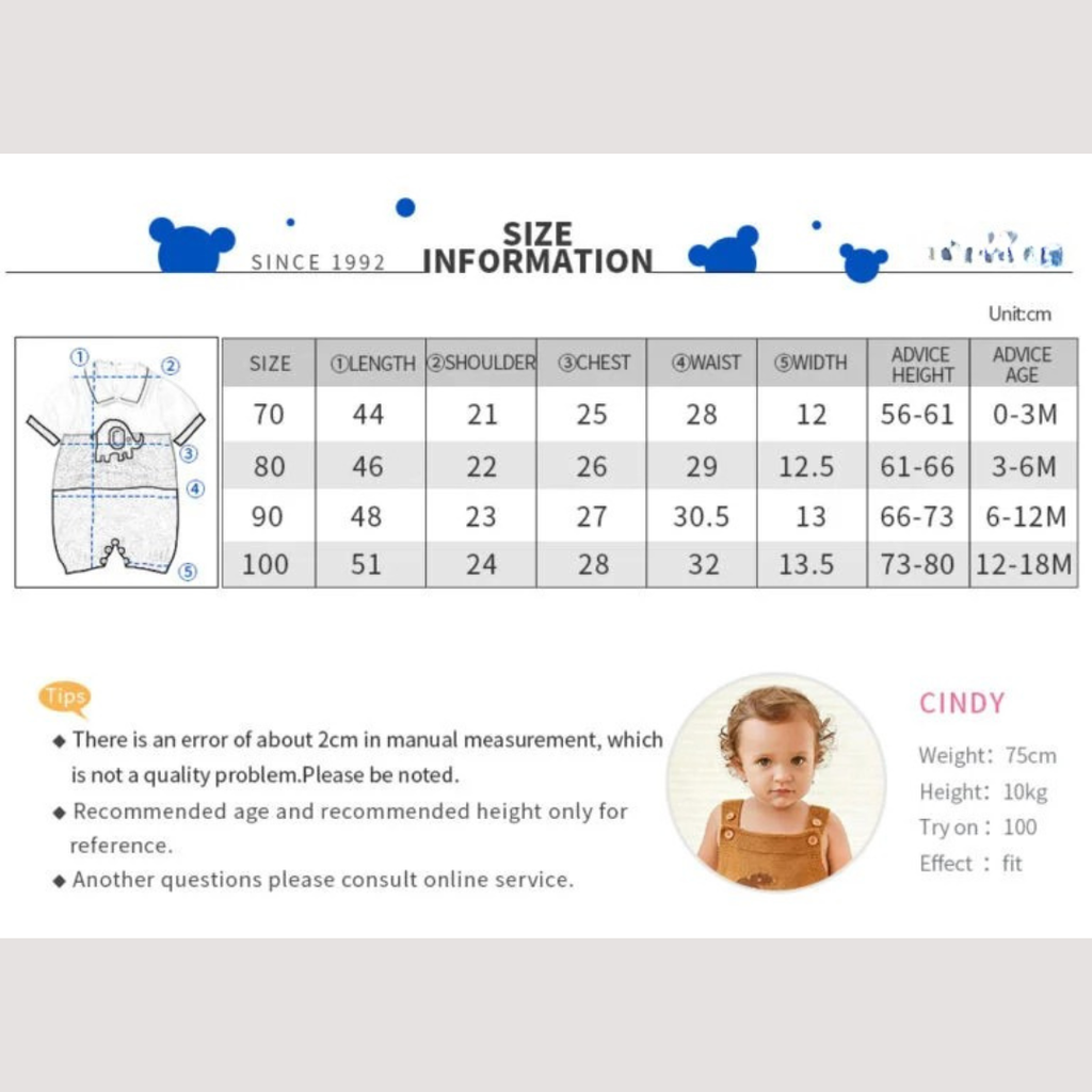 Babyromper met olifantenprint – Zachte katoenen pyjama voor pasgeborenen tot 24 maanden