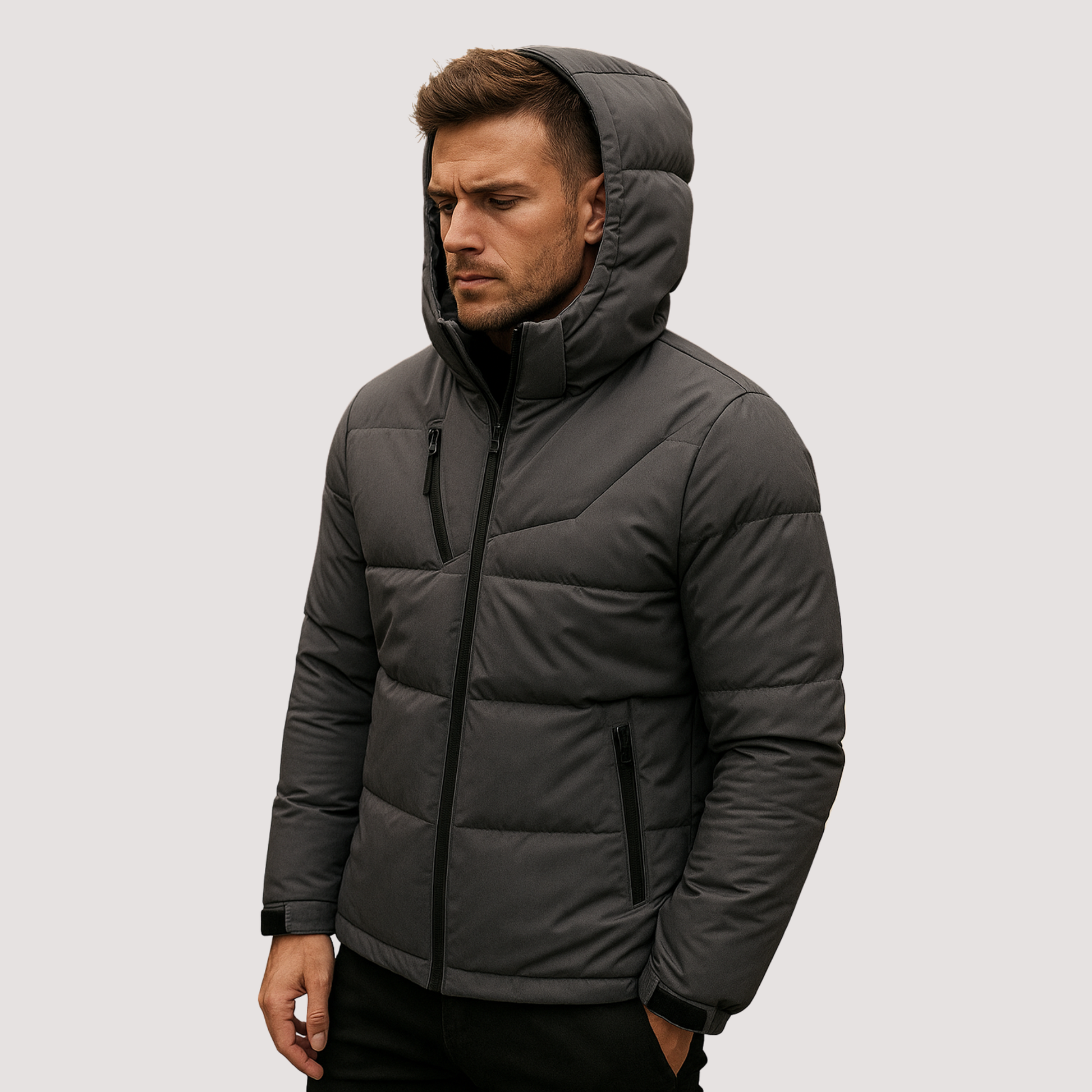 Heren donsjack met capuchon – Winddichte warme winterjas